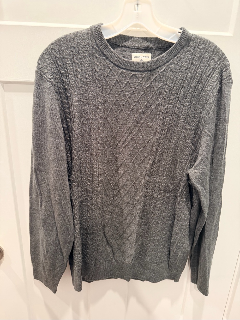 Dockers Men’s Gray Cable Knit Crewneck Sweater Medium Preppy Grandpa Dadcore